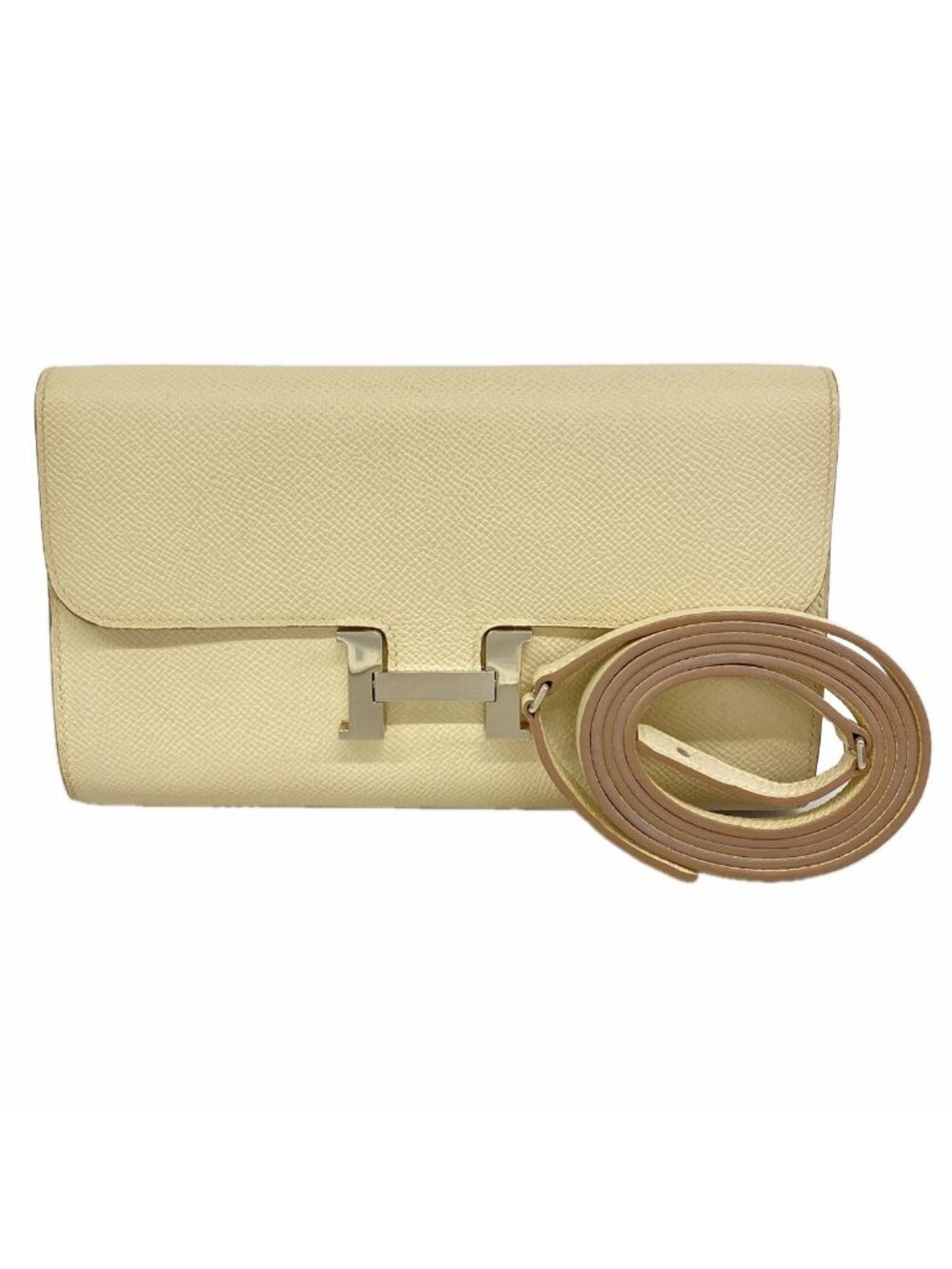 Hermes Wallet on Chain Constance to Go Veau Epsom Craie Silver Shoulder Bag